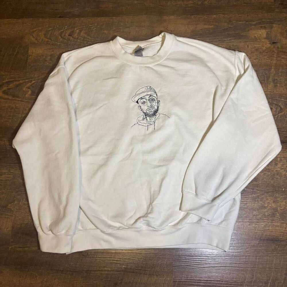 Mac Miller Embroidered White Crewneck Sweatshirt